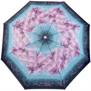 Стильный зонт с цветами, в три сложения, Style, полуавтомат, арт.1501-2-23